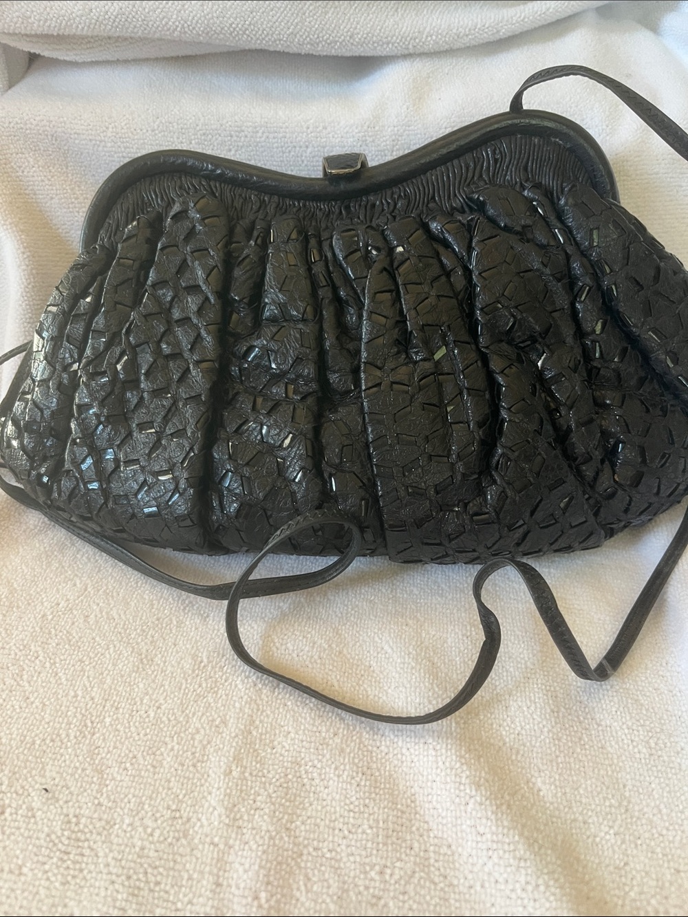 Vintage Sharif Black Textured Pleated Crossbody Bag
